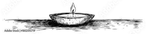 tea light candle on table vector sketch fine lines in ink engraving style