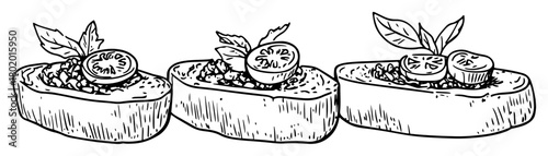 tomato bruschetta snack hand drawn doodle sketch vector black shape