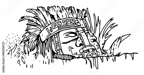 aztec mask in jungle hand drawn outline doodle vector sketch shape