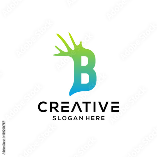 letter B and deer antlers logo design vector icon illustration