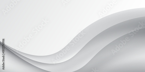 Horizontal wavy curved lines with shadows in grey and white colors. Can be used as stretch ceiling decoration, 3d wallpaper.