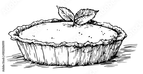 fruit tart hand drawn vector illustration in black and white outline style