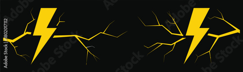 Bright yellow lightning bolts flash across a dark, stormy sky, symbolizing power and energy.