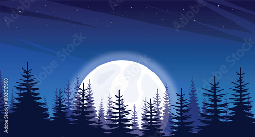 Serene Nightscape with Moonlight and Stars