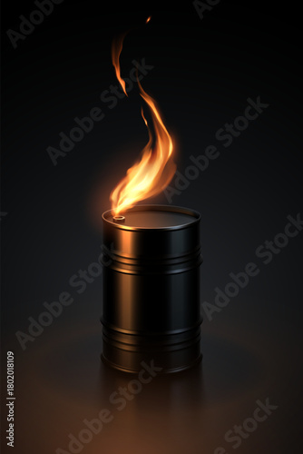 Black oil barrel with fire effect