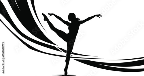 Silhouette of a graceful ballerina performing a ballet pose on abstract background