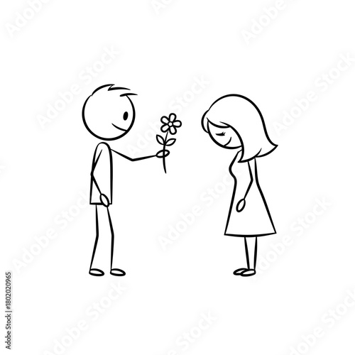 A Stick Figure Man Giving a Flower to a Woman A Simple Depiction of Affection and Romance