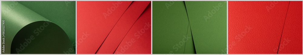 Fototapeta premium Mixed matte glossy holiday palette with red and green shades, reflective accents and flat areas..