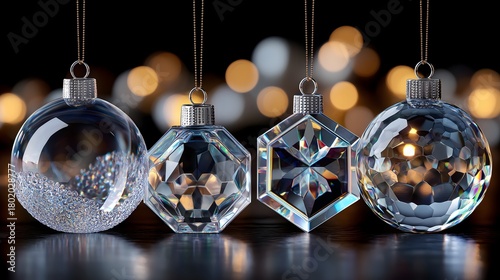 Luxury Crystal Christmas New Year Ornaments with Warm Festive Bokeh Lighting