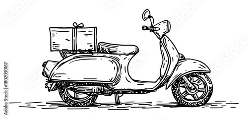 vintage scooter with luggage sketch