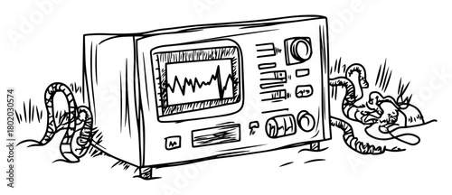 vintage radio overgrown with vines sketch