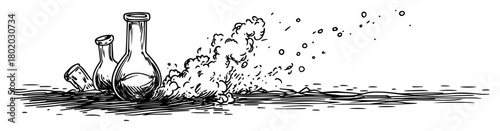 broken potion bottles with smoke sketch