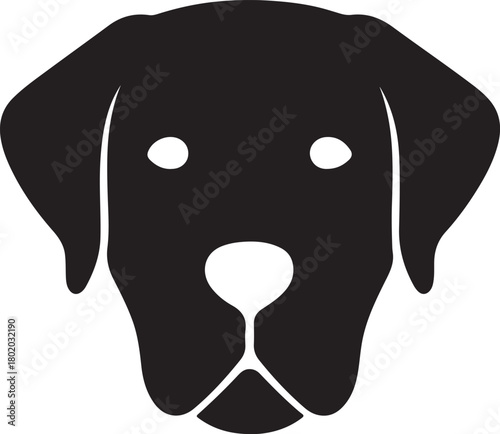 Simple black and white illustration of a canine head a dog s face