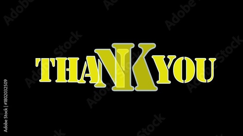 Bold Yellow Thank You Text Animation on Black Background.