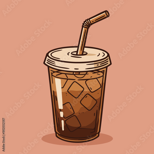 Iced coffee drink in a clear cup with a straw and ice cubes for refreshing moments 
