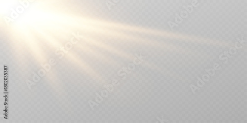Bright sun flare light beam transparent vector effect.