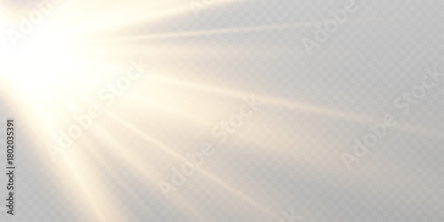 Bright sun flare light beam transparent vector effect.
