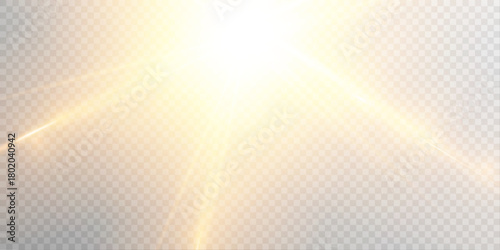 Vector golden sun rays light glare transparent PNG.