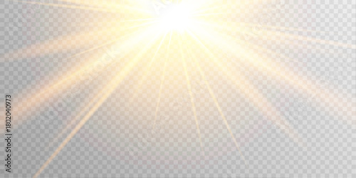 Vector golden sun rays light glare transparent PNG.