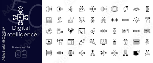 Digital Intelligence Duotone Editable Icons set