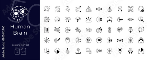Human Brain Duotone Editable Icons set