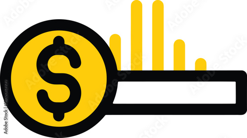 Illustration of a coin with a dollar sign and a bar graph