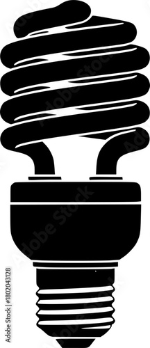 fluorescent light bulb, modern, energy saving, dark grey, silhouette style, flat design, vector illustration