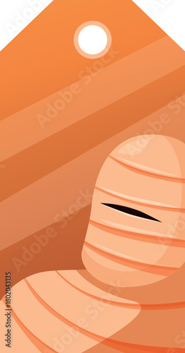 Halloween discount tag with mummy character representing sales and promotions for holiday shopping