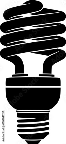 fluorescent light bulb, modern, energy saving, dark grey, silhouette style, flat design, vector illustration