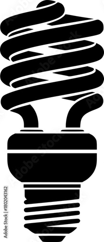 fluorescent light bulb, modern, energy saving, dark grey, silhouette style, flat design, vector illustration