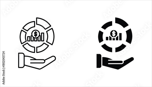 Market share icon set. Business Concept. Thin linear market share, money, internet outline icon isolated on white background.