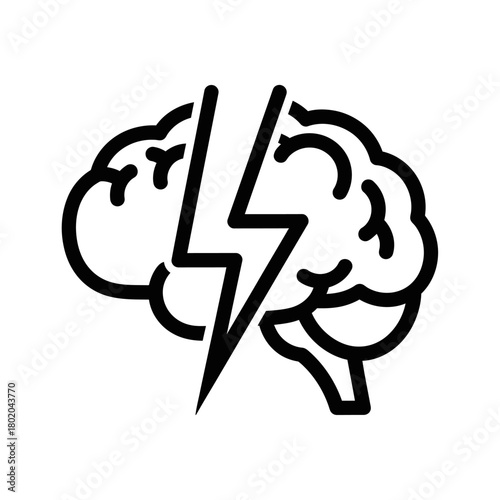 Stylized Outline of a Human Brain with a Lightning Bolt.