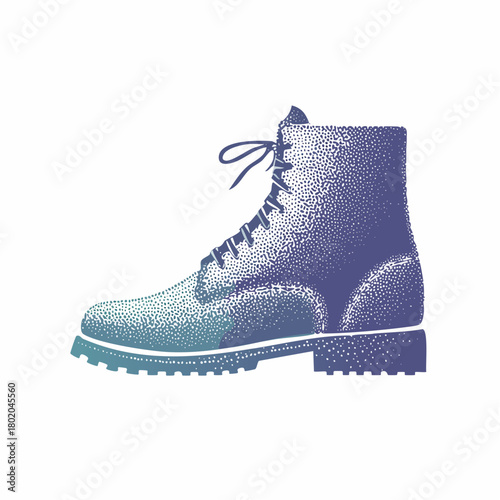 Boot print in gritty halftone stipple effect. Vintage photocopy aesthetic
