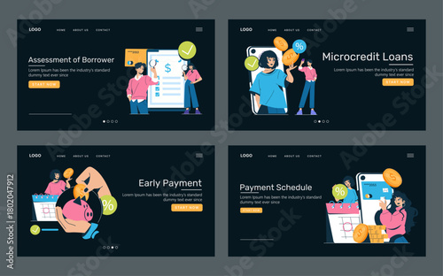 Loan Management Web Banners with Financial Concepts