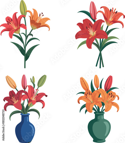Beautiful Lily Flower Arrangements for Decoration and Design Projects Floral Vector Graphics Bundle
