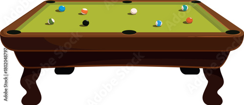 Billiard table with balls scattered on green cloth is ready for playing
