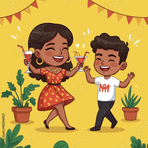 Celebration between friends with cocktails in a vibrant setting for a joyful occasion 