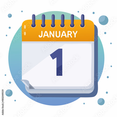 Stylized daily calendar icon displaying the date of January 1st, symbolizing the New Year, a holiday, and a fresh start