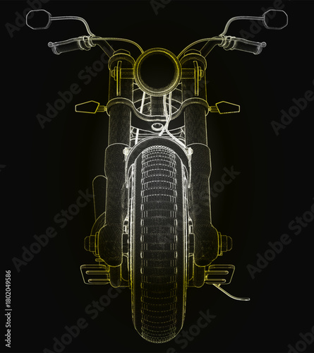 A bright motorcycle on a yellow background attracts attention.