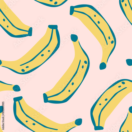 Abstract banana drawing seamless pattern. Tropical fruits background. Vector illustration for kitchen wallpaper, health care products, fabric, textile design