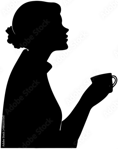 Profile Silhouette – Elegant Pose, Tea or Coffee Moment Vector