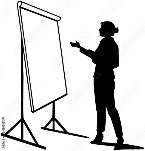 Presentation Silhouette – Flip Chart, Business Talk Vector