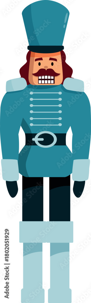 Naklejka premium Traditional blue christmas nutcracker soldier toy standing up straight, festive holiday decoration