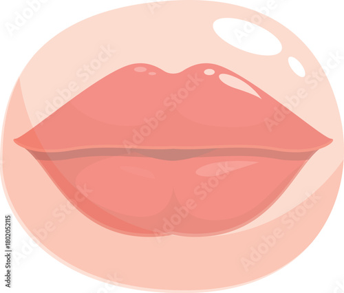 Pink glossy lips blowing a chewing gum bubble, beauty and fashion concept illustration