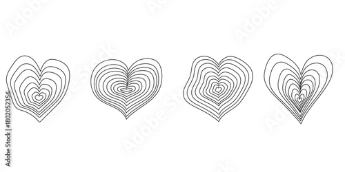 Distorted blob shape set in form of heart, doodle, minimalistic background collection. Wavy curve. Vector simple design isolated on white