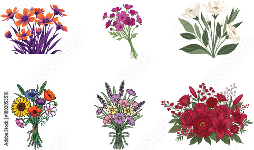 Floral Harmony Collection: Vibrant and Black‑and‑White Botanical Bouquets for Creative Design