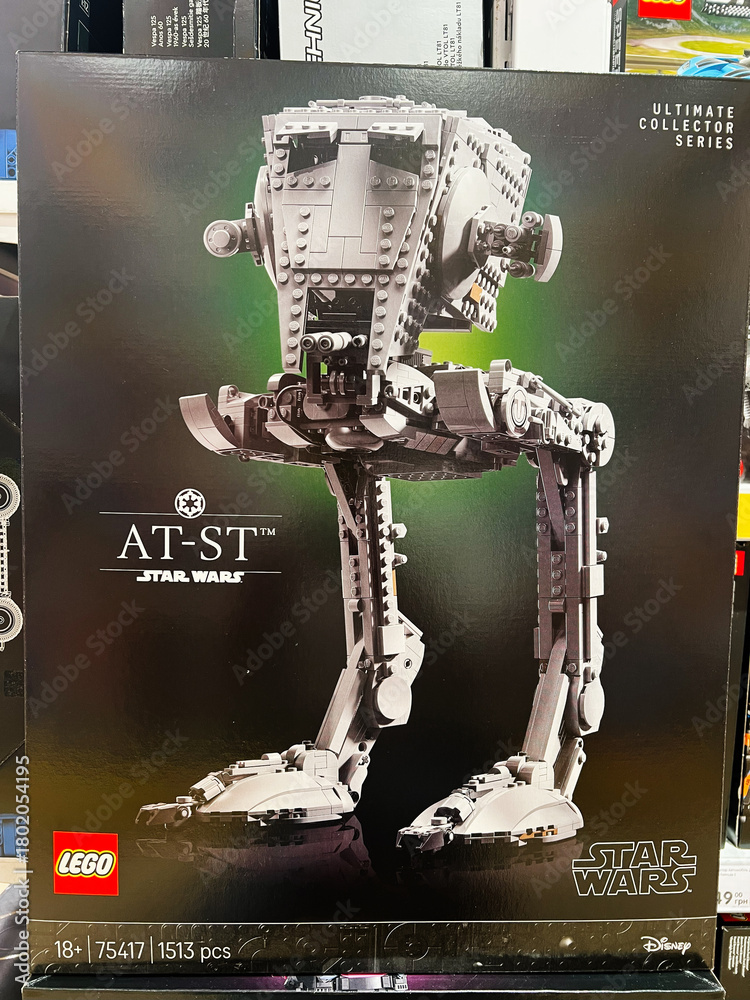 Naklejka premium AT ST LEGO Star Wars Ultimate Collector Series model kit on display for collectors and fans
