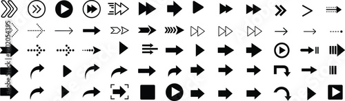Collection of diverse black arrows and navigation icons on white background