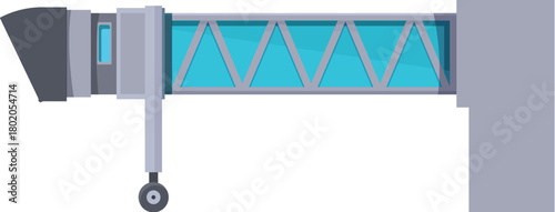 Passengers using the jet bridge to board the airplane at the airport terminal