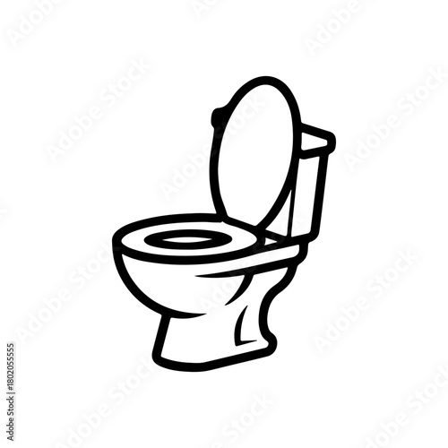 A simple black and white line art icon depicting a toilet or water closet with the lid raised. The illustration uses thick, clean lines and is isolated on a white background.
